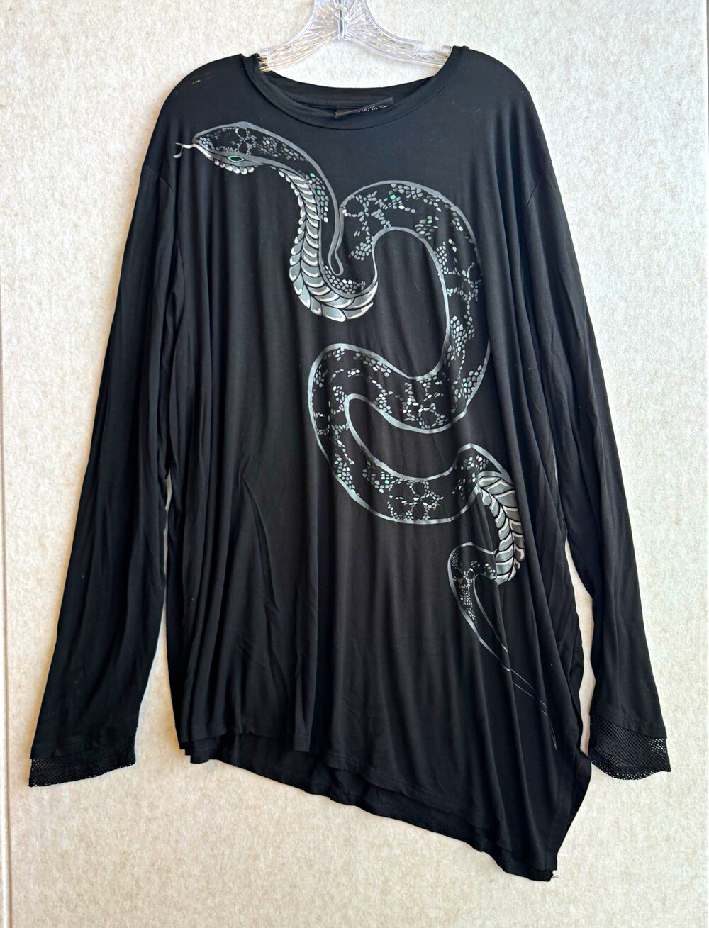 Killstar Womens 4XL Black Gothic Snake Graphic Round Neck Long Sleeve T Shirt